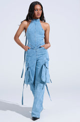DON'T YOU DARE DENIM JUMPSUIT IN BLUE