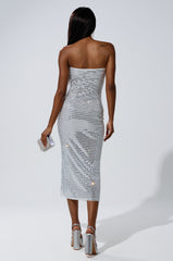 CAN'T SHINE BRIGHTER THAN ME RHINESTONE MIDI DRESS IN WHITE