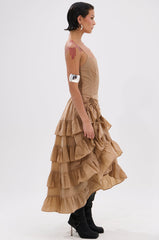 ADDED DRAMA RUFFLED MIDI DRESS IN KHAKI