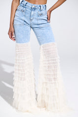 LOOK AT ME GO DENIM PANT WITH RUFFLE BOTTOM