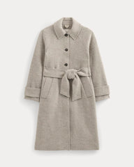 Italian Belted Overcoat | Taupe Herringbone