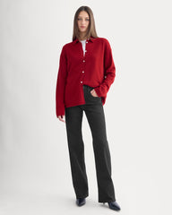 Cashmere Button-Up Shirt | Berry Red