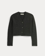 High V Cropped Cardigan in Alpaca | Heather Black