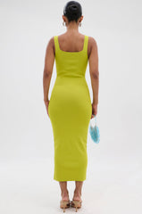 BETWEEN THE LINES MIDI DRESS IN LIME