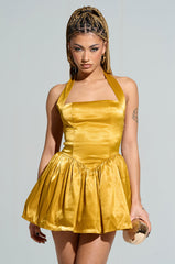GOLDEN LIKE DAYLIGHT SATIN MINI DRESS