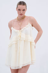 EASY BREEZY RUFFLED MINI DRESS IN IVORY