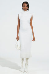 KYLIE FUZZY MIDI DRESS IN WHITE