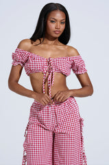 LET ME LIVE GINGHAM CROP TOP