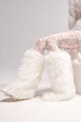 AZALEA WANG ARETE WHITE FUR STILETTO BOOT
