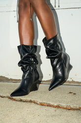 AZALEA WANG ASAF RUCHED WEDGE BOOTIE IN BLACK