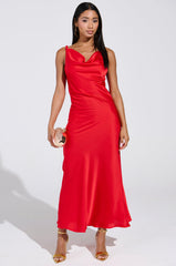 BELLA SATIN MAXI DRESS IN RED