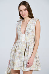 JUST A GIRL TWEED MINI DRESS IN WHITE