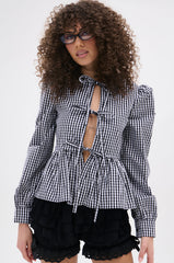 LOTS OF LOVE TO GIVE GINGHAM TIE FRONT BLOUSE
