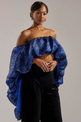 MELANI OFF THE SHOULDER HI-LOW BROCADE BLOUSE