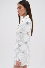 LOOK AT ME RHINESTONE BLAZER DRESS IN WHITE