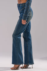 GLAMOUR STUDDED FLARE DENIM PANT