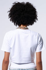 NEVER ALONE TEE WITH DENIM PATCH