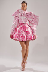 RENAISSANCE TWO-TONE BROCADE MINI DRESS IN PINK