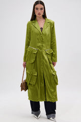 OUTTA TIME SATIN CARGO TRENCH