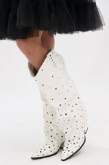 AZALEA WANG MADLOCK WHITE EMBELLISHED WESTERN BOOT