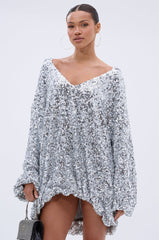 GISELLE SEQUIN SWEATSHIRT DRESS IN SILVER