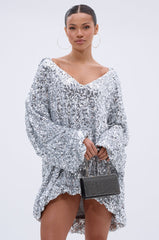GISELLE SEQUIN SWEATSHIRT DRESS IN SILVER