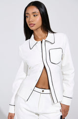 LISA WOVEN PIPED BUTTON UP