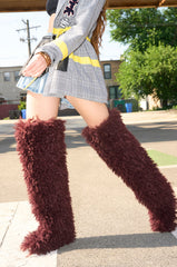AZALEA WANG TEMPLETON BURGUNDY FAUX POODLE FUR OVER THE KNEE BOOT