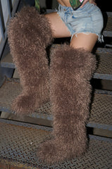 AZALEA WANG TEMPLETON TAUPE FAUX POODLE FUR OVER THE KNEE BOOT