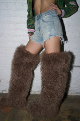 AZALEA WANG TEMPLETON TAUPE FAUX POODLE FUR OVER THE KNEE BOOT