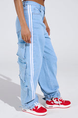 LEAVE IT ON THE TRACK RELAXED LEG DENIM PANTS