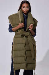 PILOT JONES LONGLINE PUFFER VEST IN CROC SUEDE