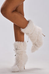 AZALEA WANG VITYA IVORY FUR BOOTIE