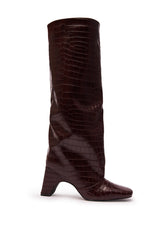 AZALEA WANG WELLS NEW BURGUNDY CROC BOOT