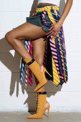 AZALEA WANG XIOMARA YELLOW LACE UP STILETTO BOOTIE