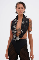 OVER EMBELLISHED HALTER TOP