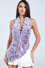 CATCH ME NEXT TIME BROCADE HALTER TOP