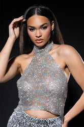 ABOVE ALL RHINESTONE HALTER TOP