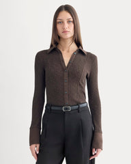 Cozy Rib Button-Up | Coffee Bean