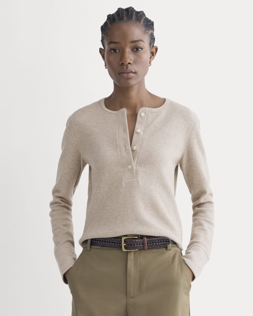 Boxy Henley in Cozy Waffle | Heathered Oatmeal
