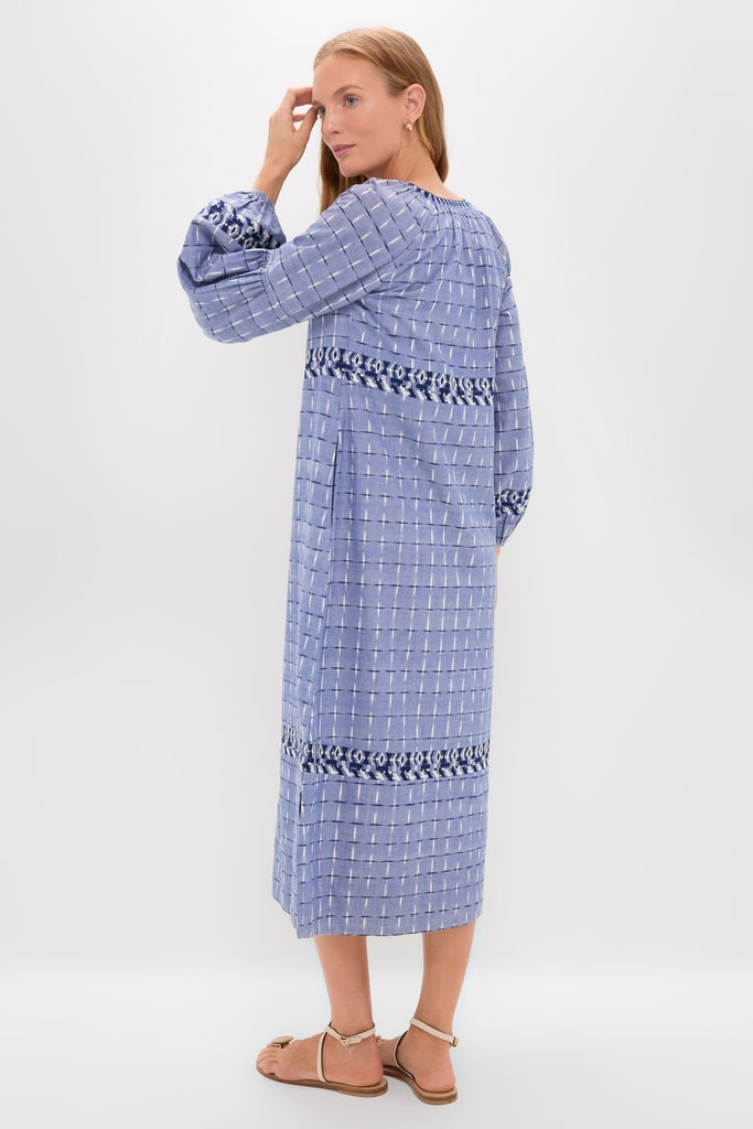 Azure Ikat Embroidered Wynne Dress