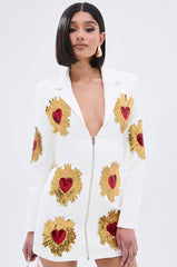 GLISTENING IN GOLD BLAZER DRESS IN WHITE