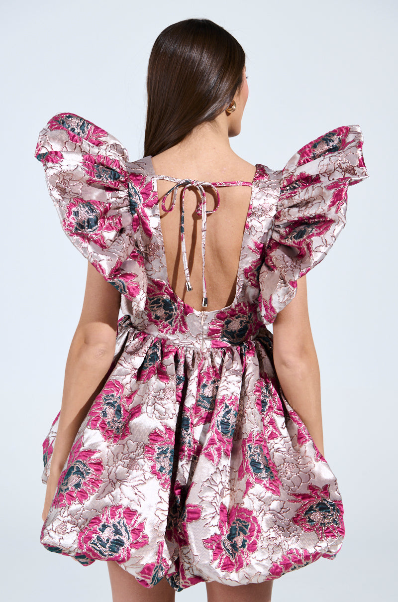 MAIN CHARACTER ENERGY BROCADE MINI DRESS IN SILVER
