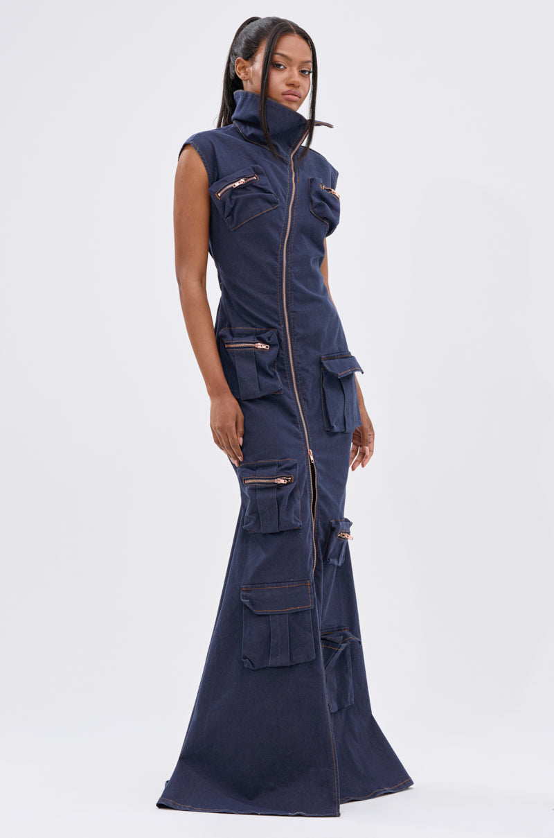 DONT MESS WITH ME COLLARED DENIM MAXI DRESS