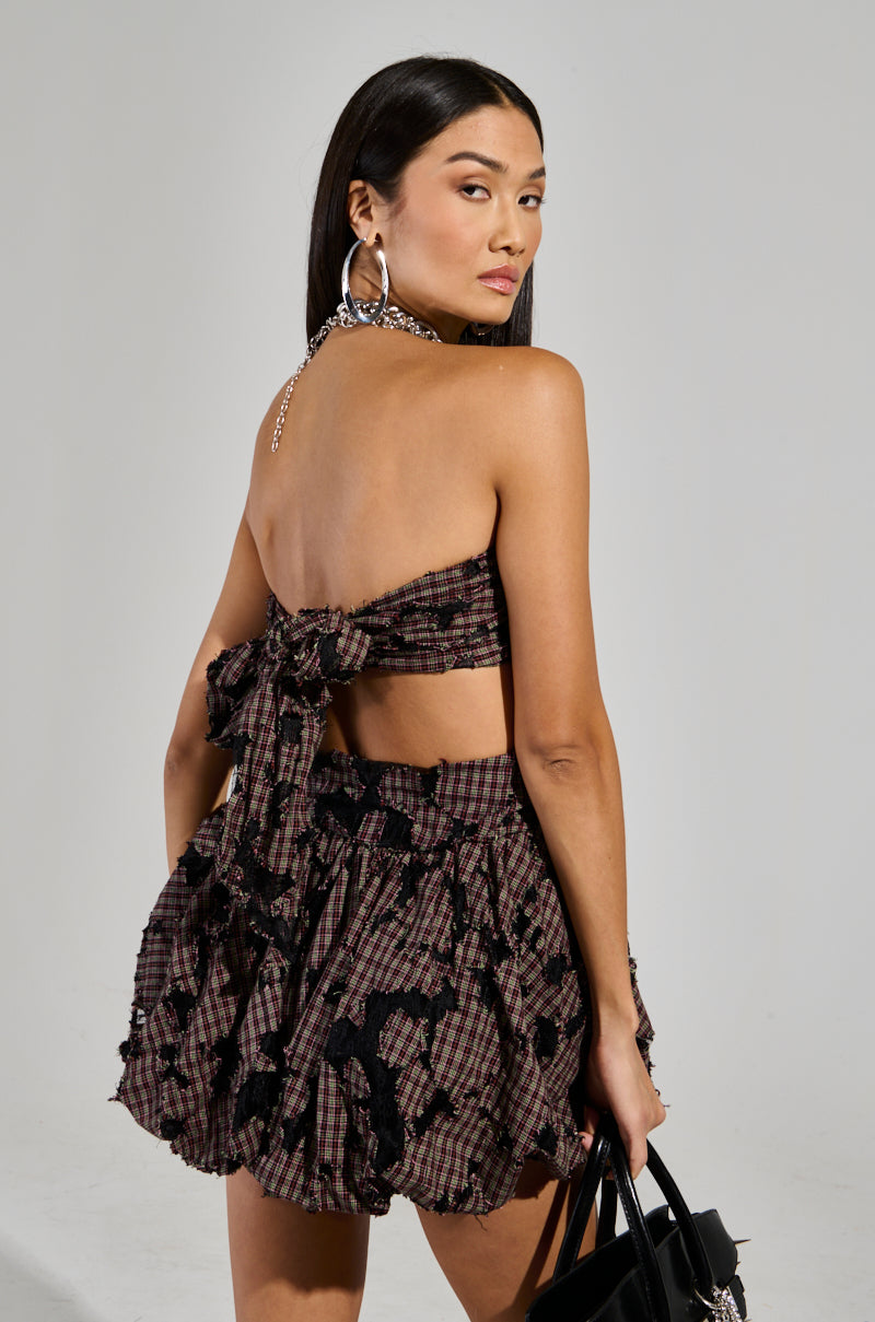 A STROLL DOWN SOHO DISTRESSED MINI DRESS