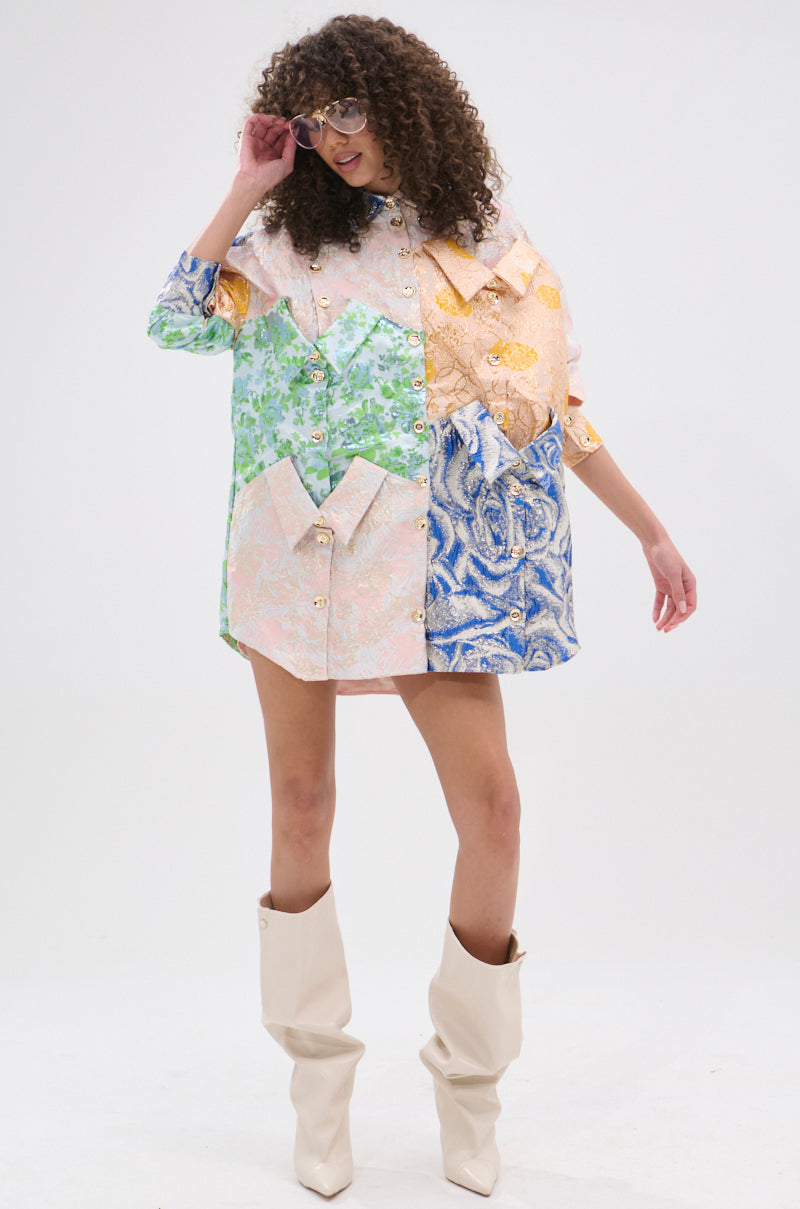 MY GIRLFRIENDS SHIRT BROCADE MINI DRESS