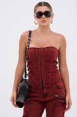 IT GETS EASIER DENIM CORSET IN BURGUNDY