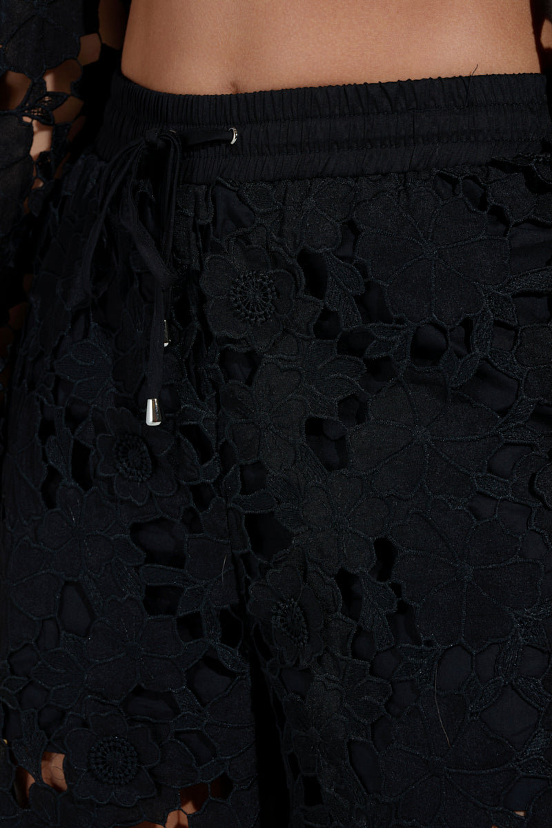 LATE NIGHT DREAMS FLORAL CUTOUT WIDE LEG PANT
