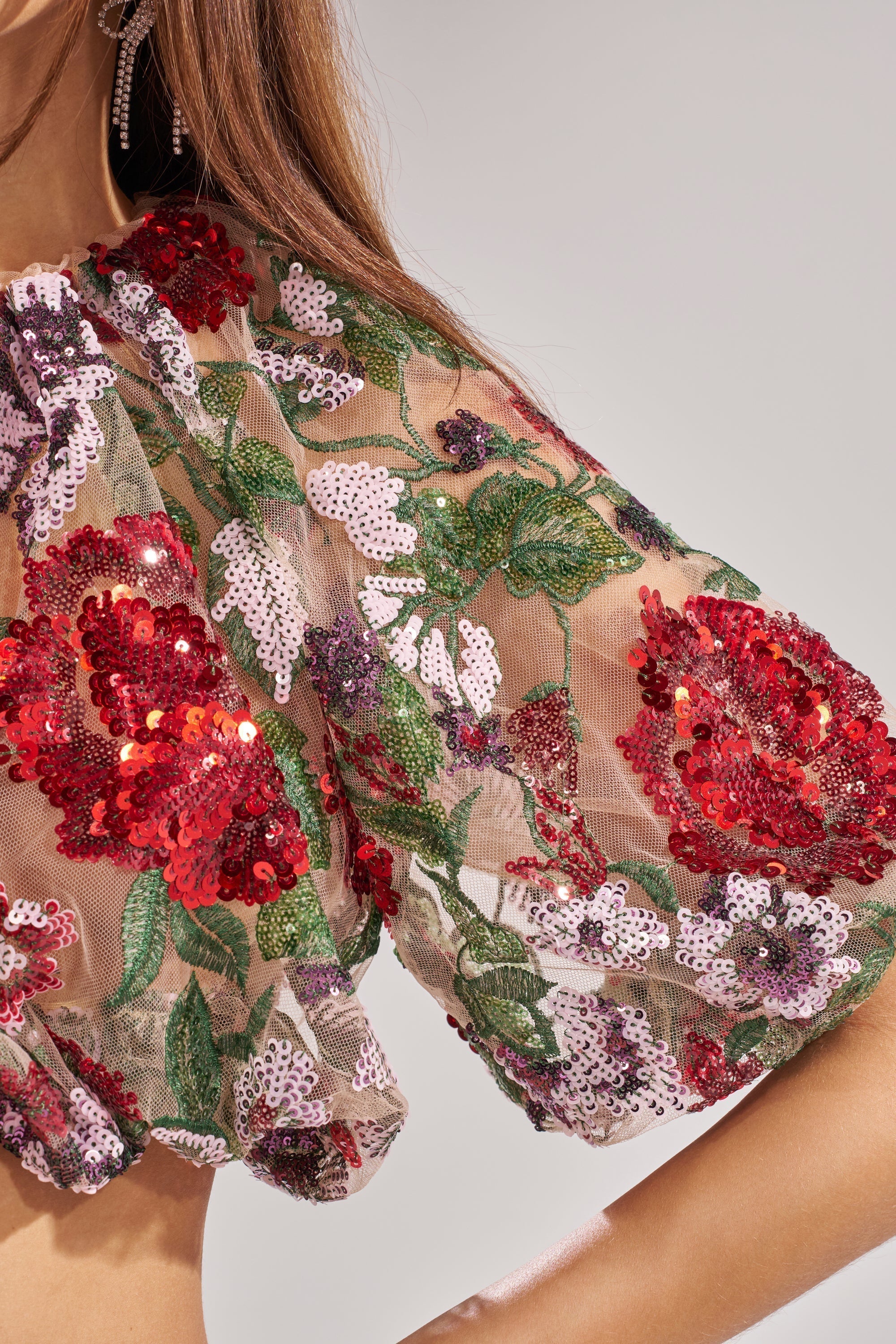 ENCHANTED GARDEN FLORAL EMBROIDERED TULLE TOP