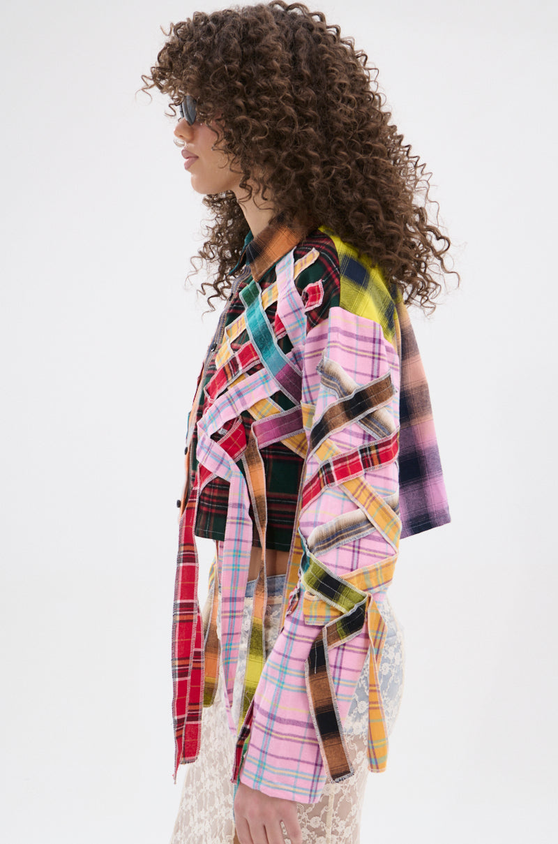 FEELING CRAZY MIXED PLAID BUTTON DOWN